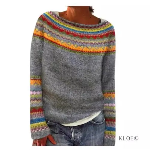 New Sweater Women's Wish Hot Sale Round Neck Color Matching Loose Fashion Pullover Sweater