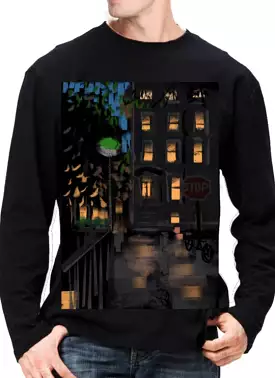 New York - Raining Night -US Ashore Travel Shirts- Series No. 238001 Artist Handpaint Long Sleeve Shirt EU Size 100% Cotton  Hig