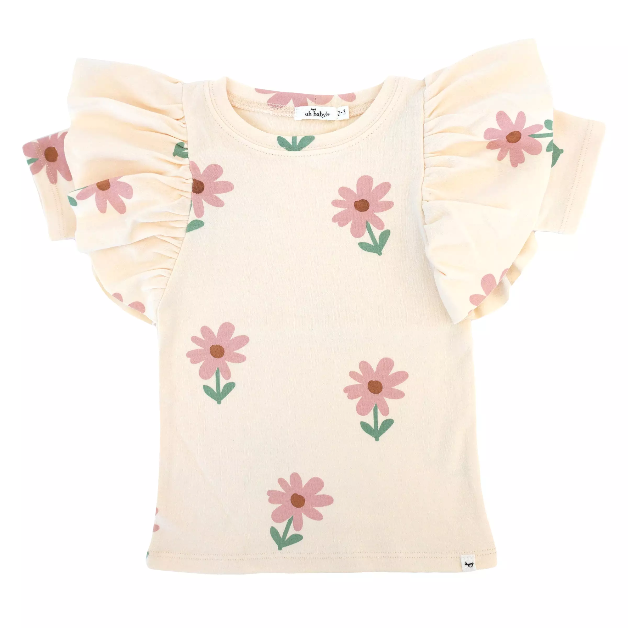 oh baby! Butterfly Short Sleeve Cotton Tee - Picking Daisies - Cashew