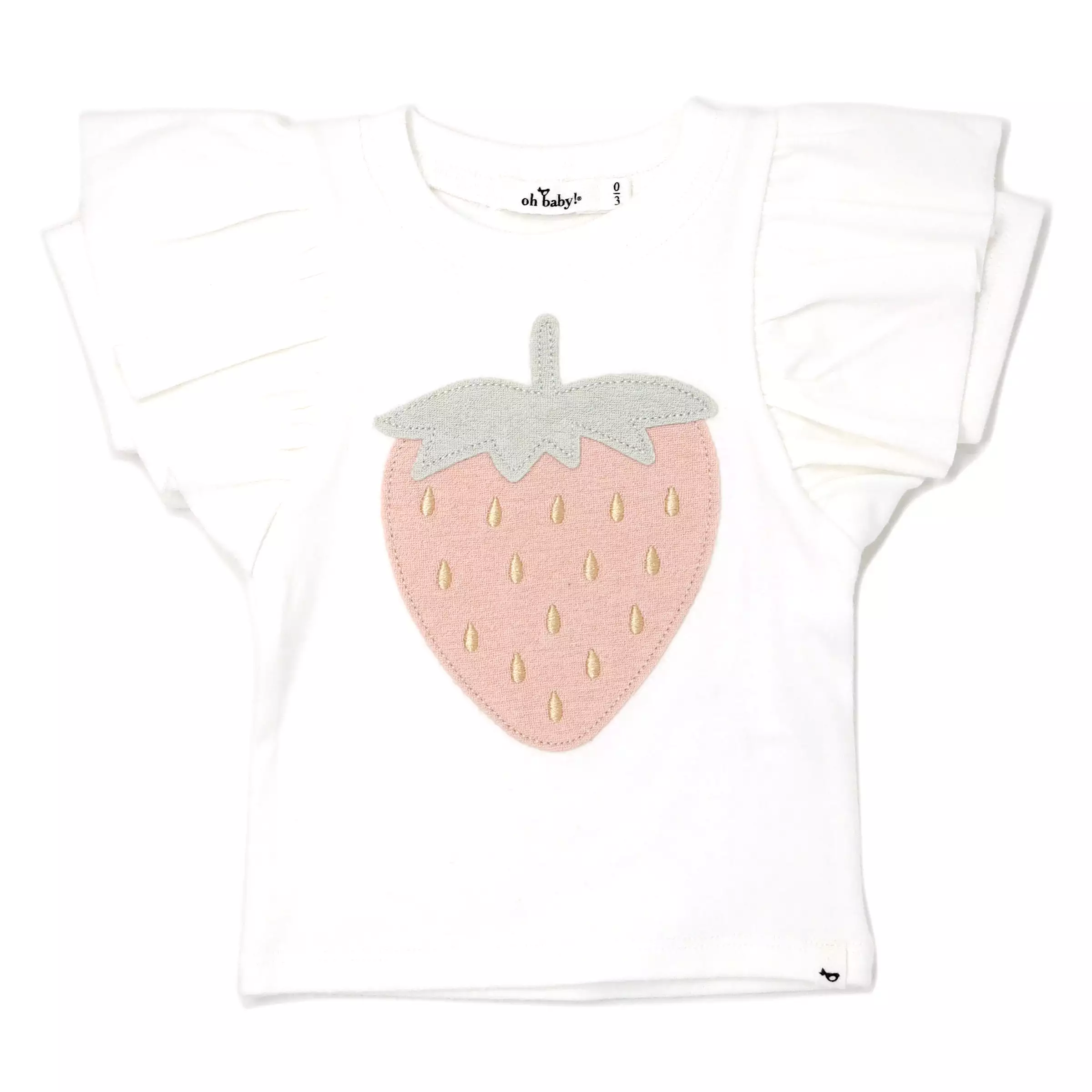 oh baby! Butterfly Short Sleeve Cotton Tee - Strawberry - Cream