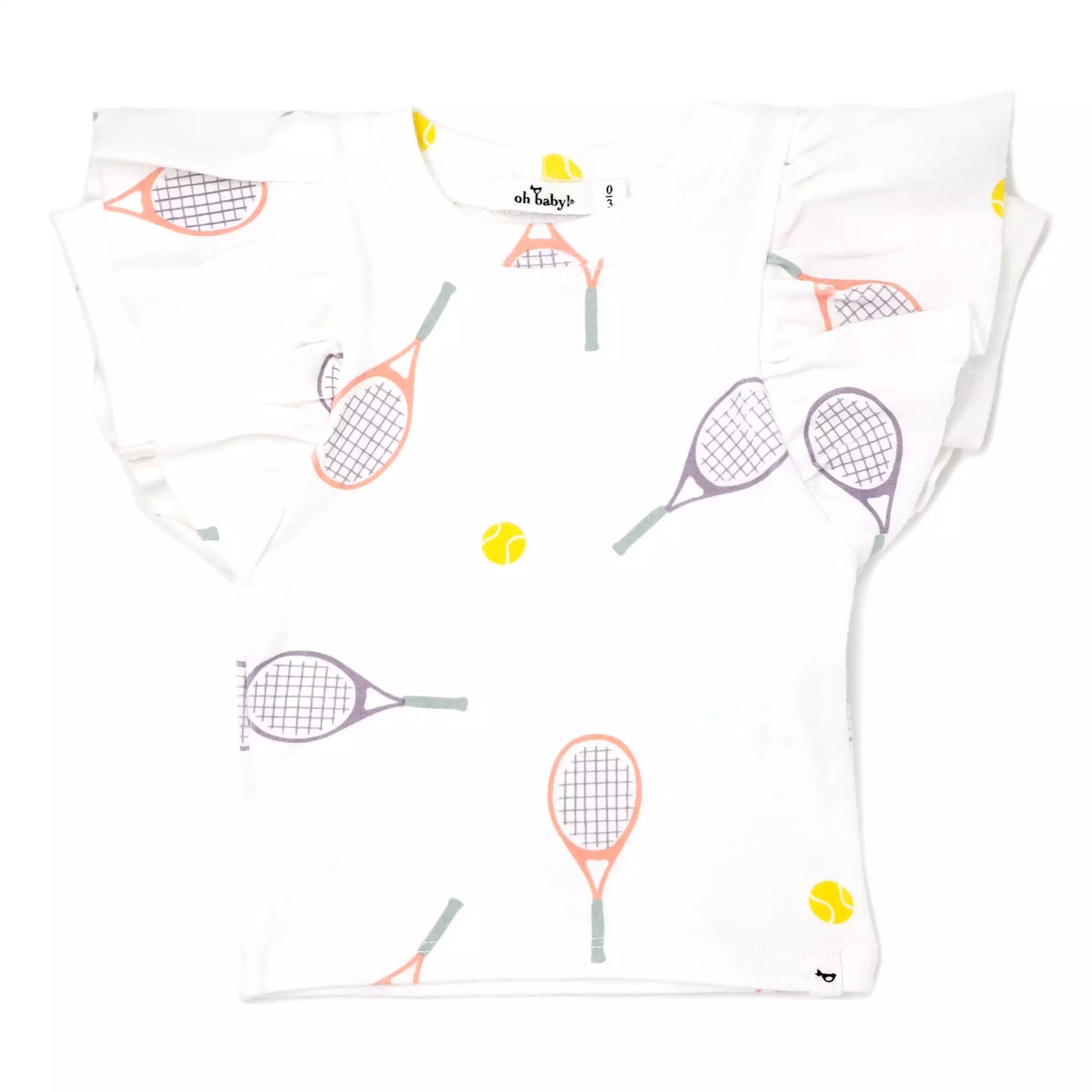 oh baby! Butterfly Short Sleeve Cotton Tee - Tennis Print - Cream