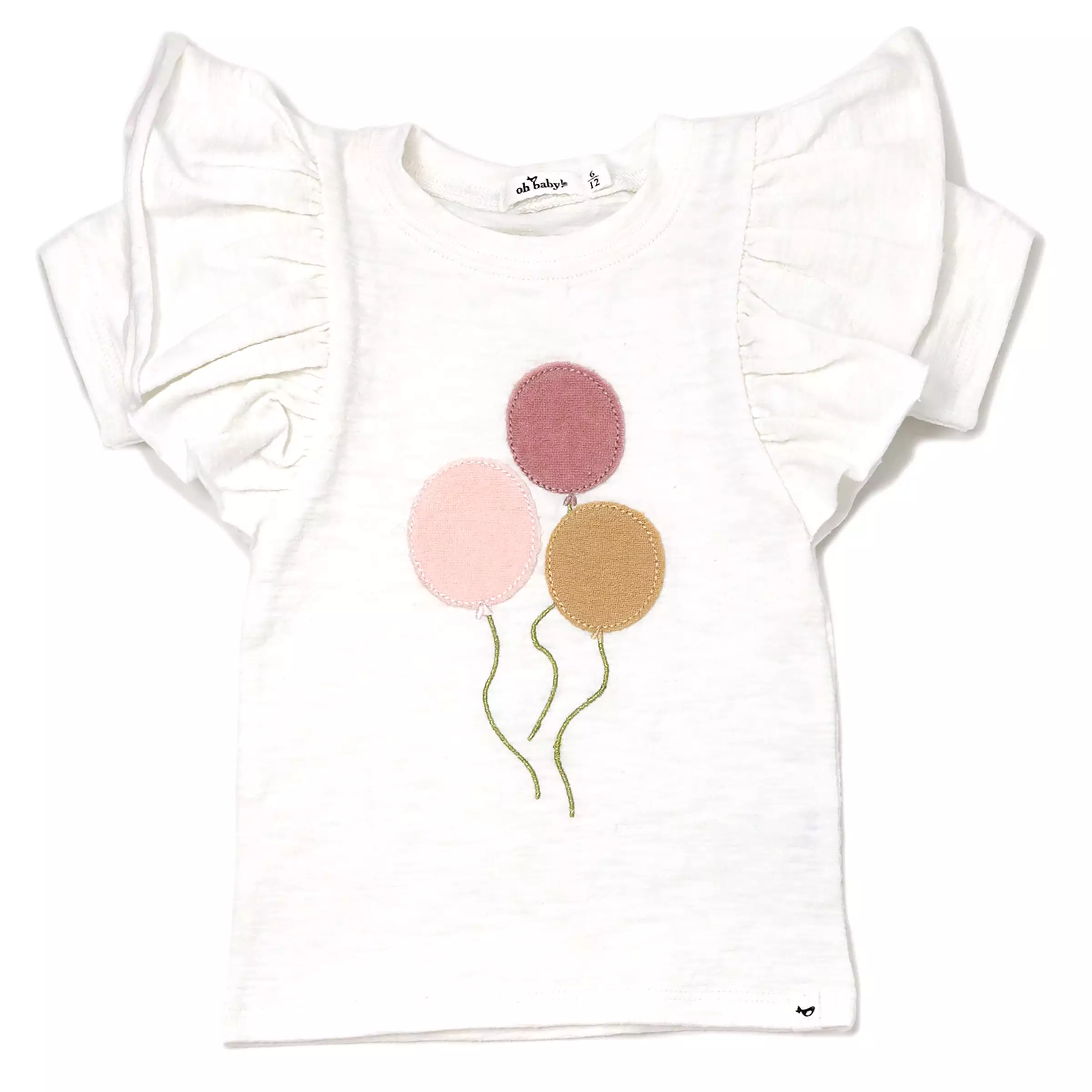 oh baby! Butterfly Short Sleeve Slub Tee - Balloons - Oyster Heather