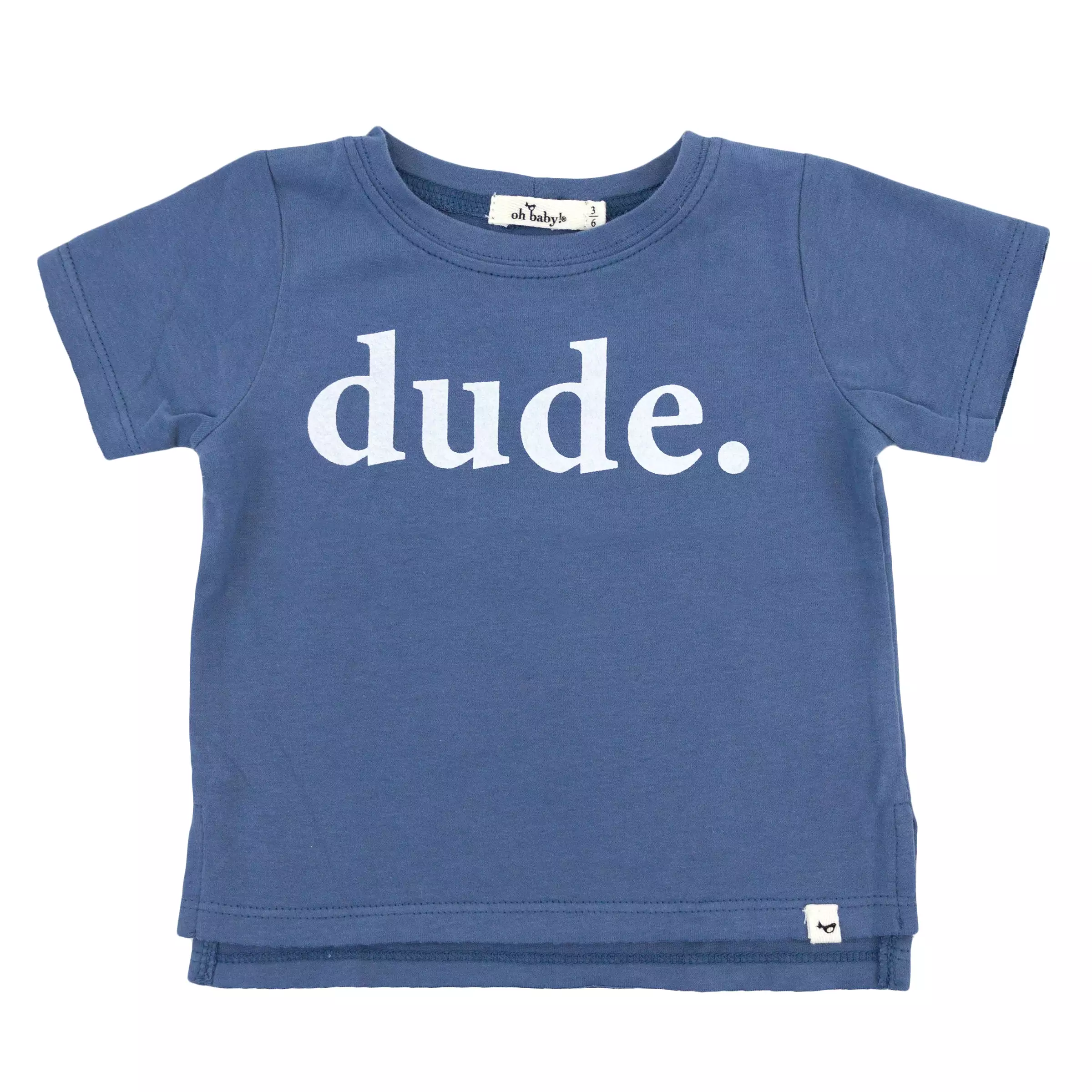 oh baby! Raw Edge Short Sleeve Cotton Slub Tee - dude print - Denim