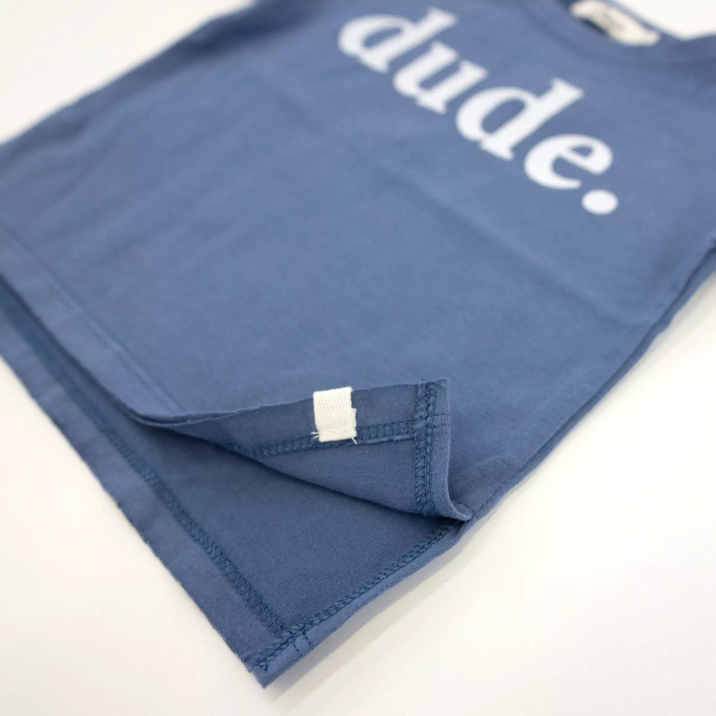 oh baby! Raw Edge Short Sleeve Cotton Slub Tee - dude print - Denim