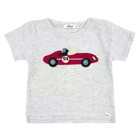 oh baby! Raw Edge Short Sleeve Cotton Slub Tee - Racecar Applique - Heather Gray