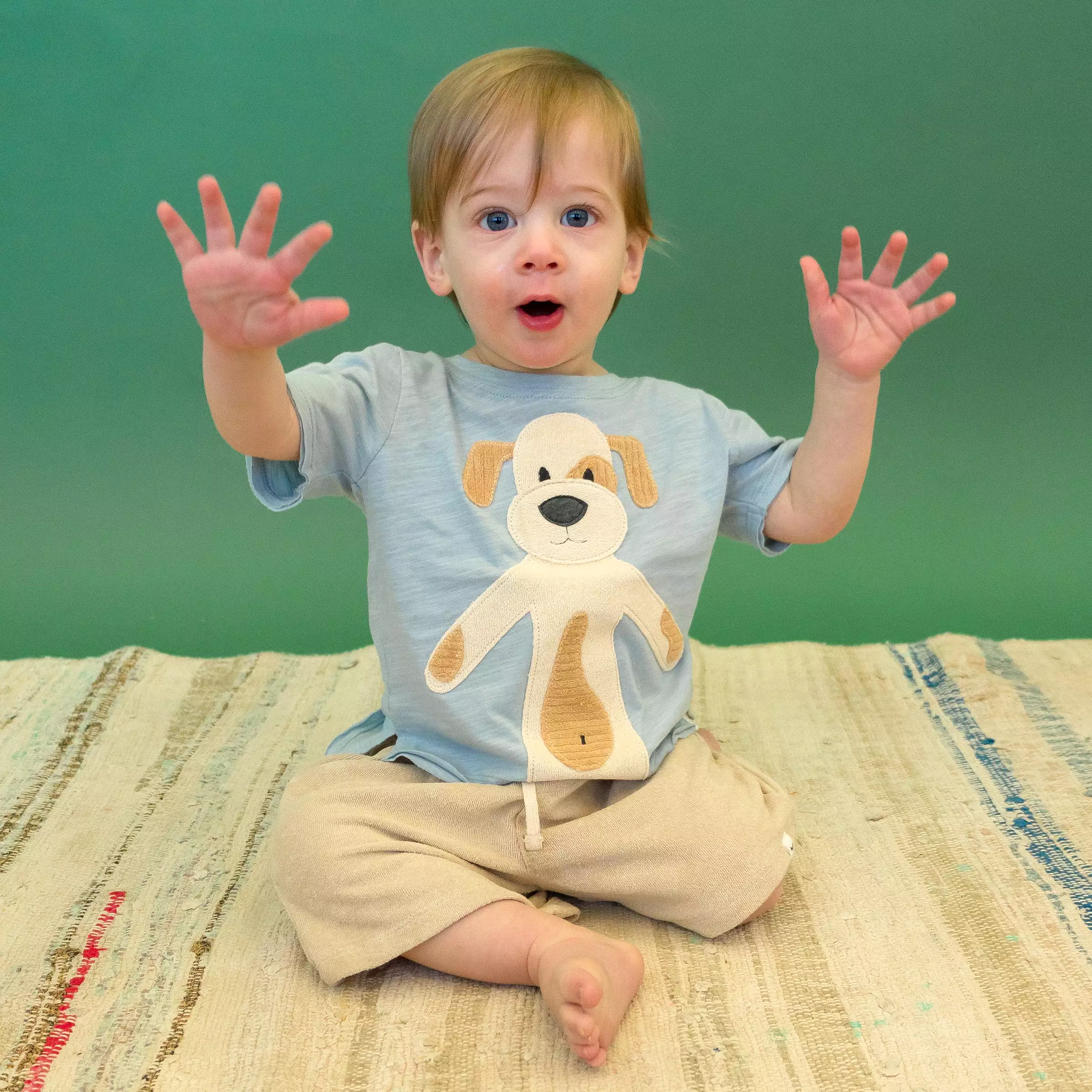 oh baby! Raw Edge Tee - Large Puppy Mist Natural Applique - Fog