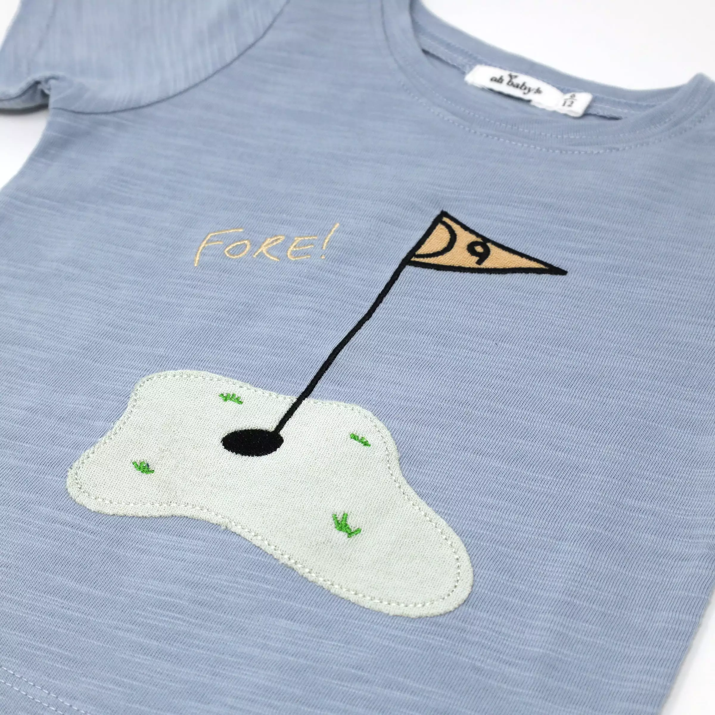 oh baby! Slub Raw Edge Tee - Golf FORE! Terry Applique - Fog