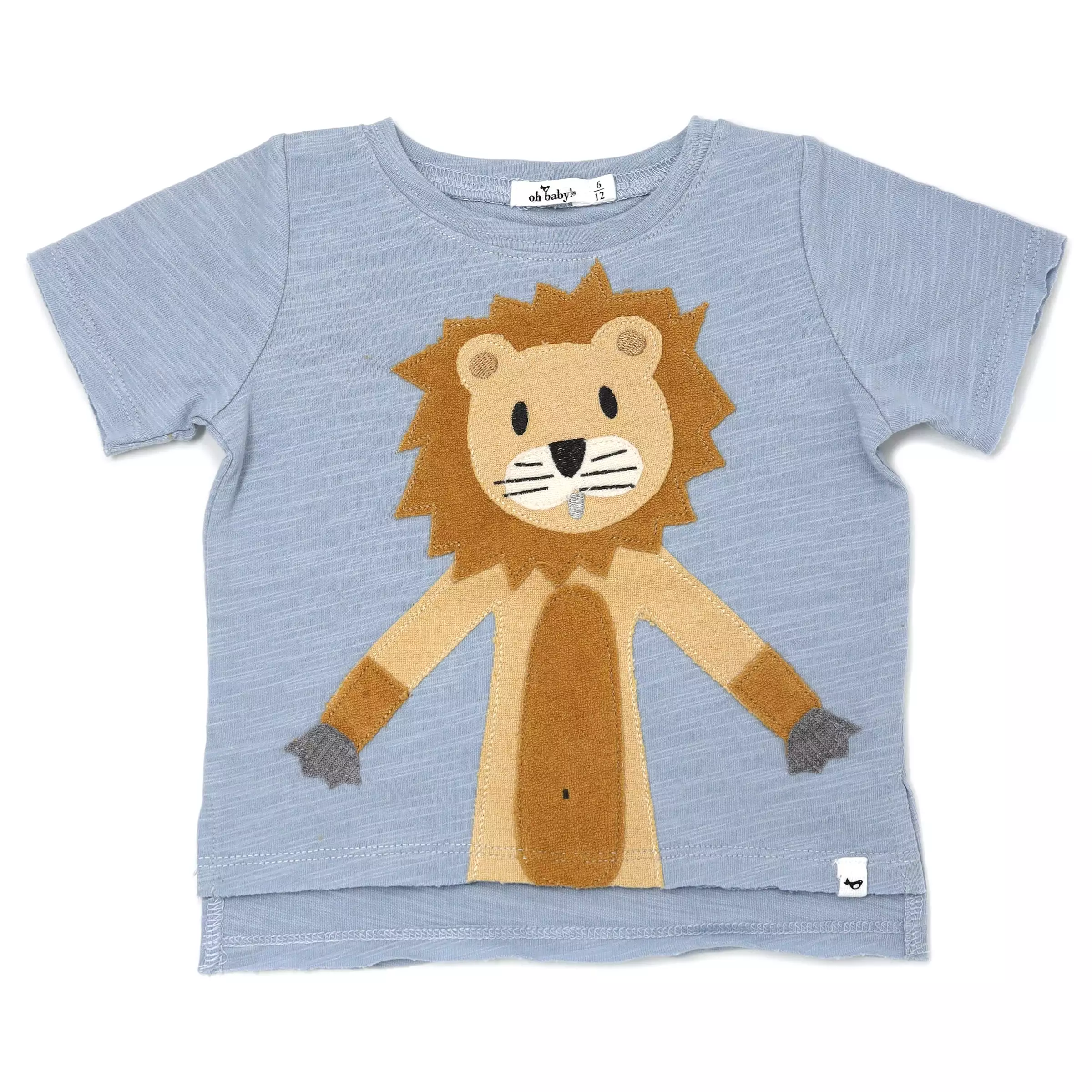 oh baby! Slub Raw Edge Tee - Lion Terry Applique - Fog Heather