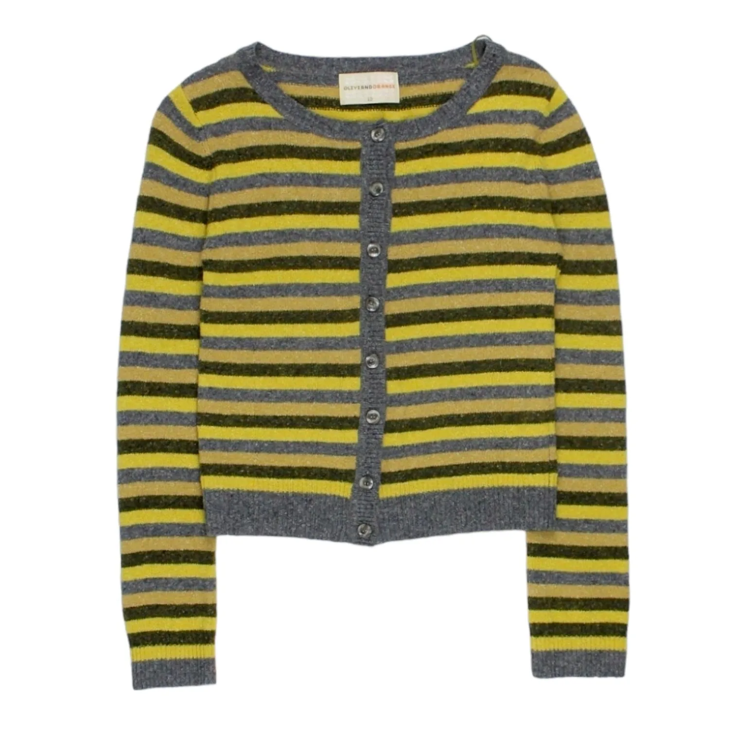 Olive & Orange Yellow/Grey Striped Cardigan