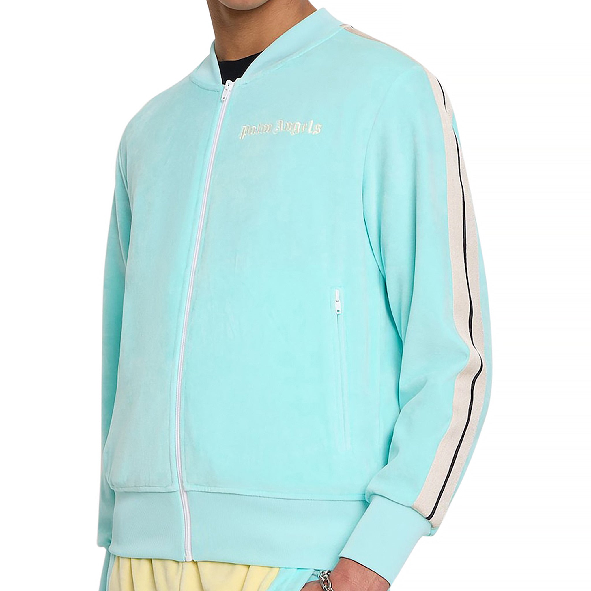 Palm Angels Chenille Logo Striped Light Blue Zip-Up Track Jacket