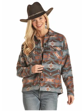 Panhandle 52-2048 Juniors Aztec Print Boyfriend Fit Shirt Jacket Brown