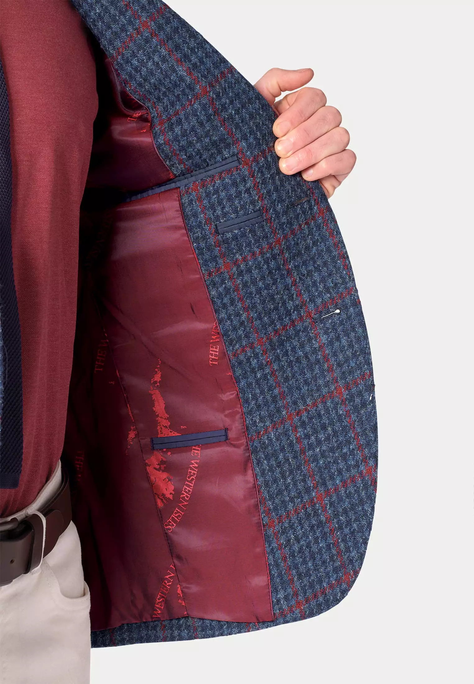 Perth Navy Houndstooth with Wine Overcheck Harris Tweed Jacket