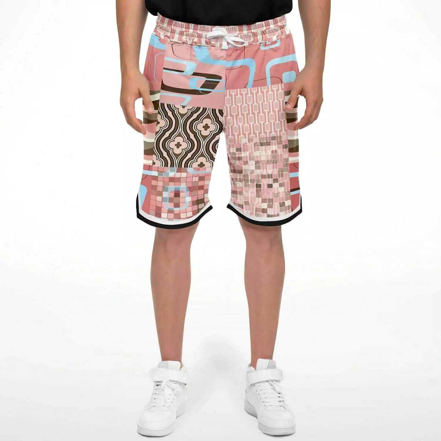 Pink Geo Patchwork Basketball Shorts