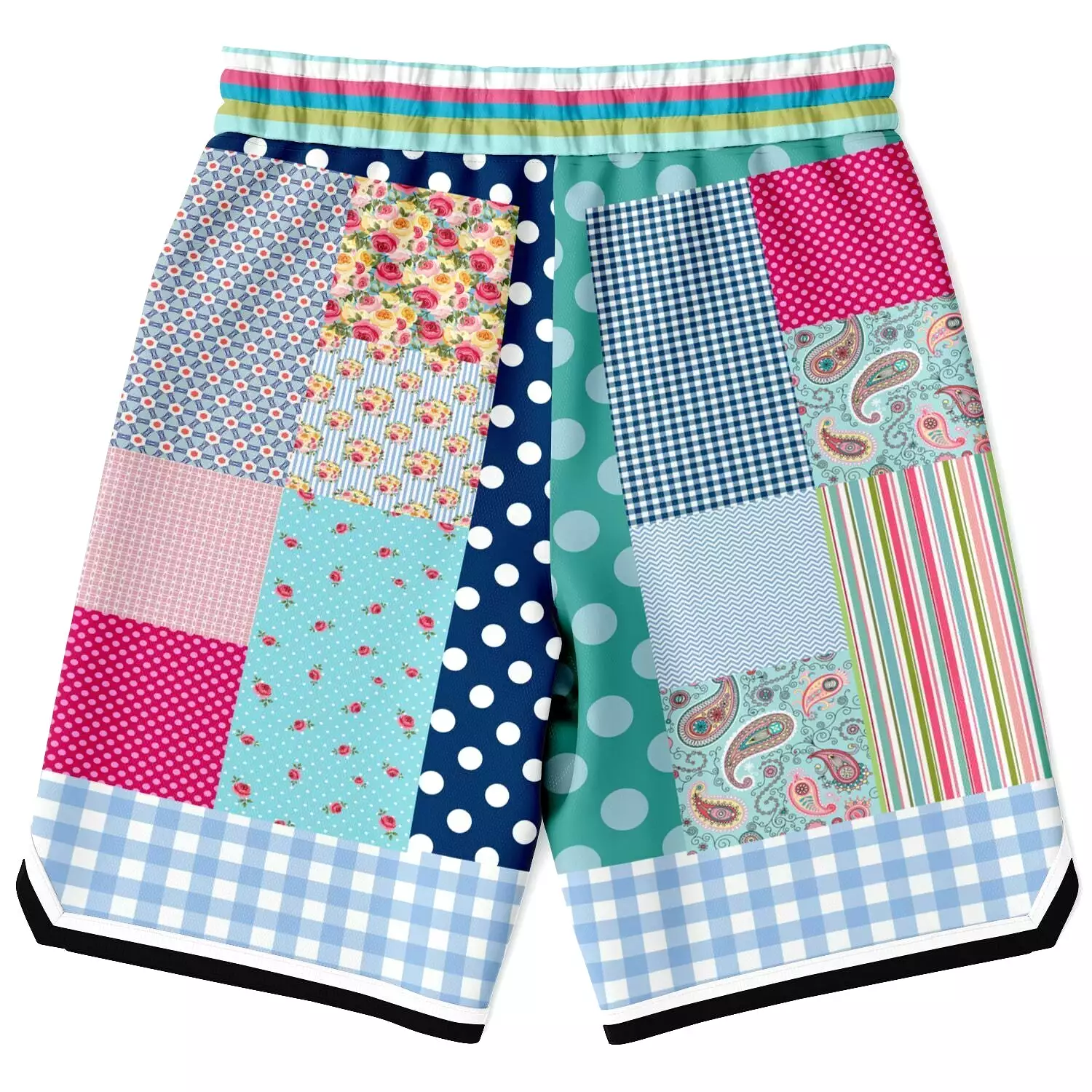 Pink Sherbert Patchwork Plaid Basketball Shorts