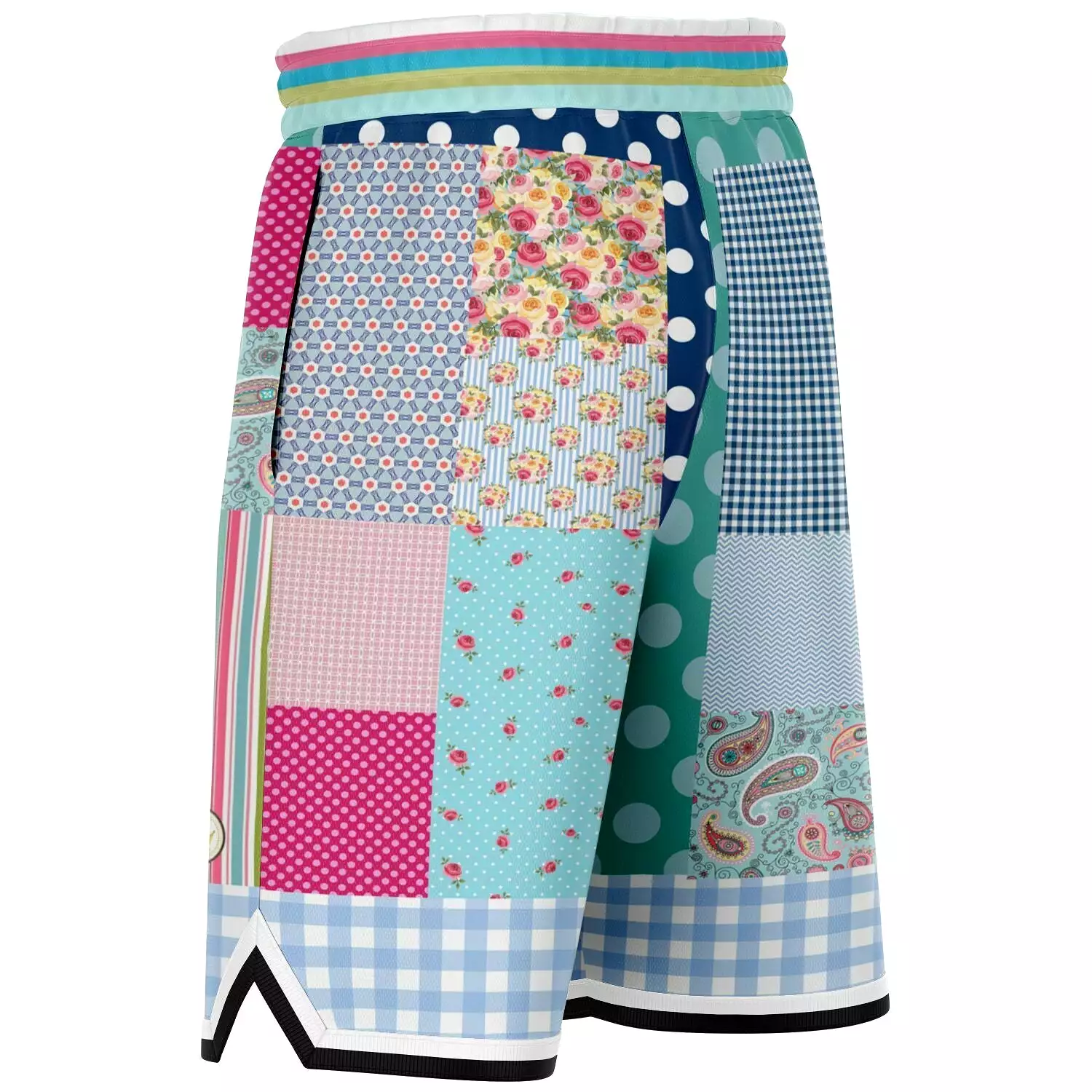 Pink Sherbert Patchwork Plaid Basketball Shorts