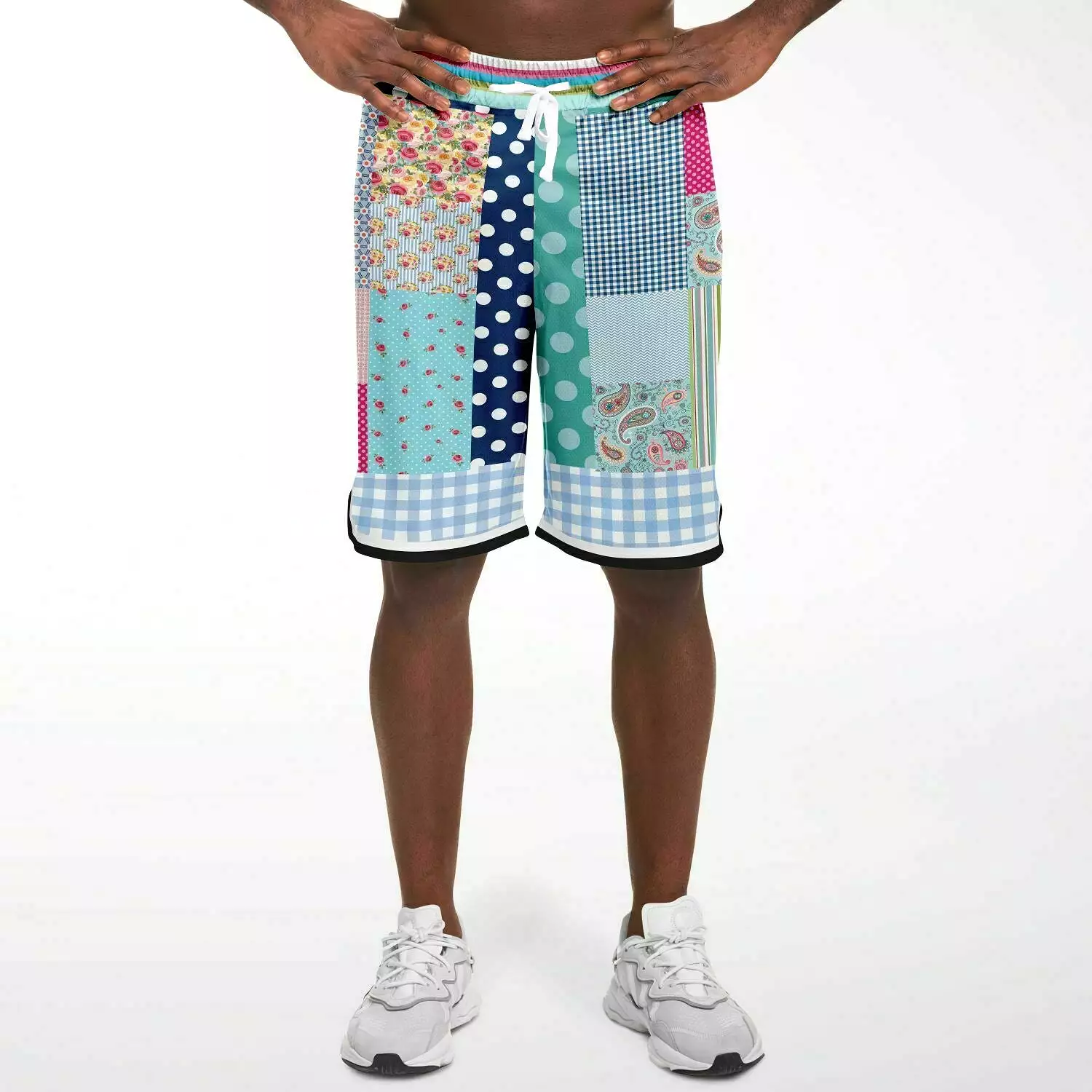 Pink Sherbert Patchwork Plaid Basketball Shorts