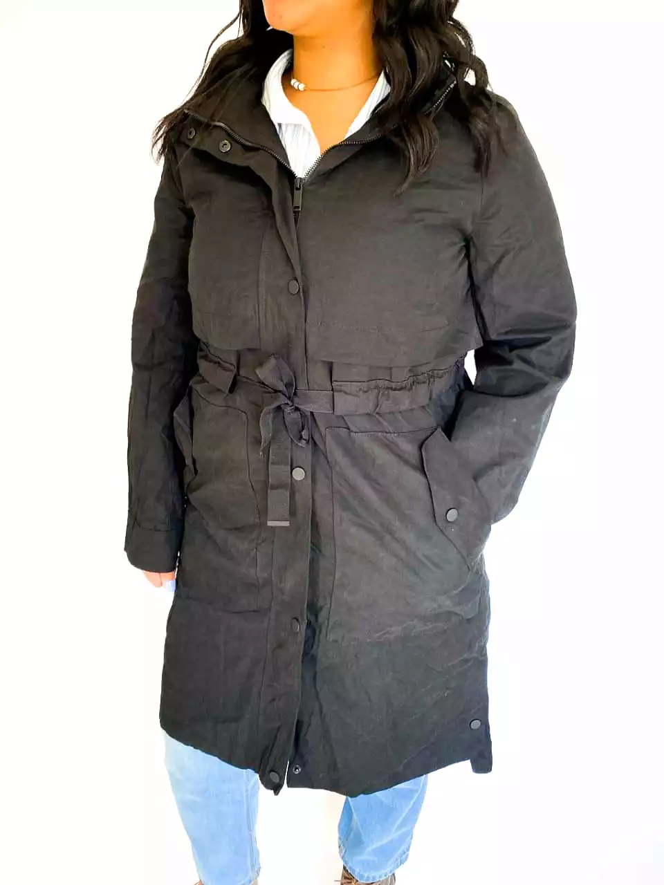 Queue black long hooded jacket