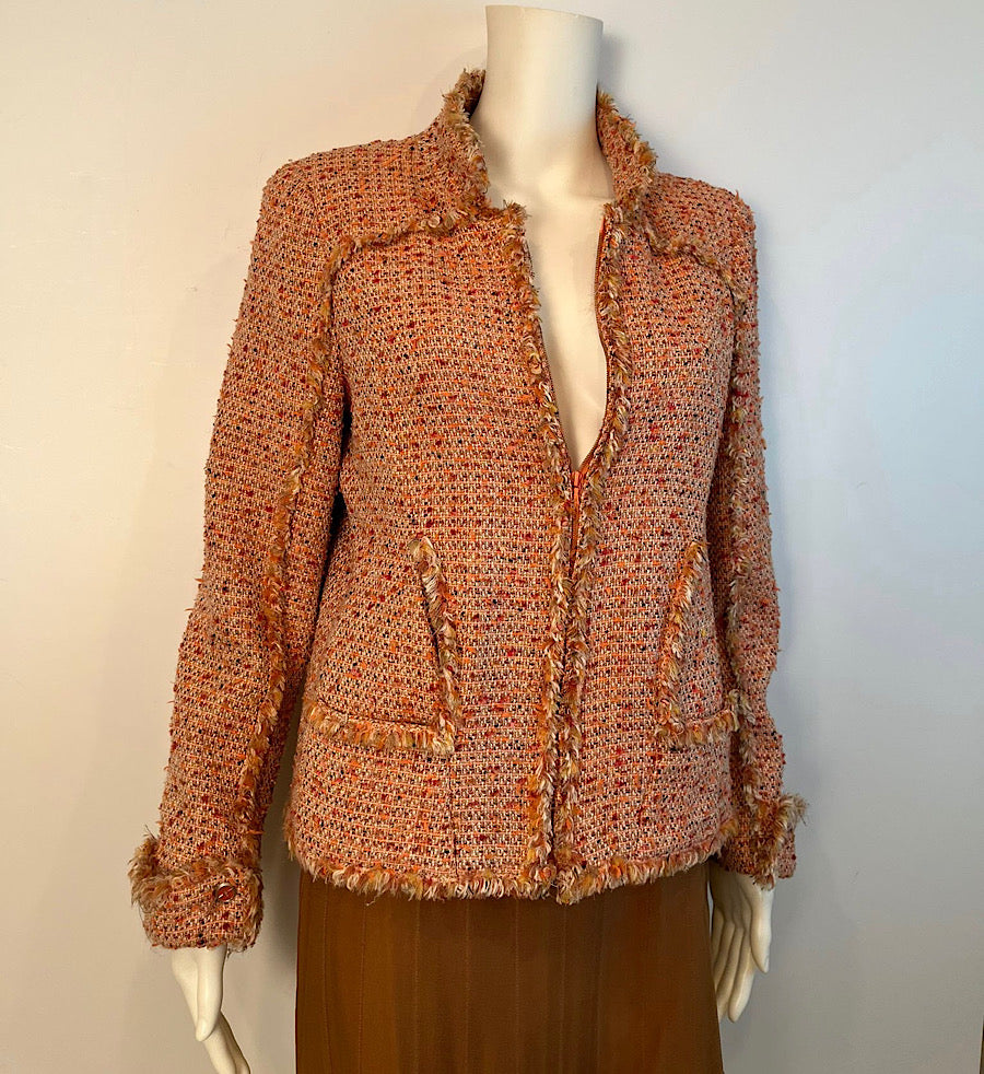 Rare Chanel 04P 2004 Spring Peach Pink Tweed Zip Up Jacket FR 38 US 4/6