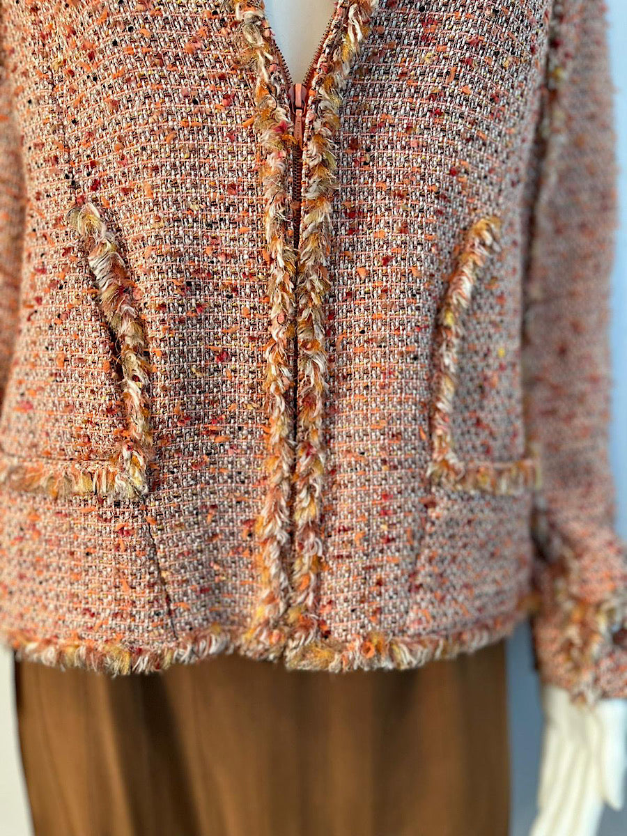 Rare Chanel 04P 2004 Spring Peach Pink Tweed Zip Up Jacket FR 38 US 4/6