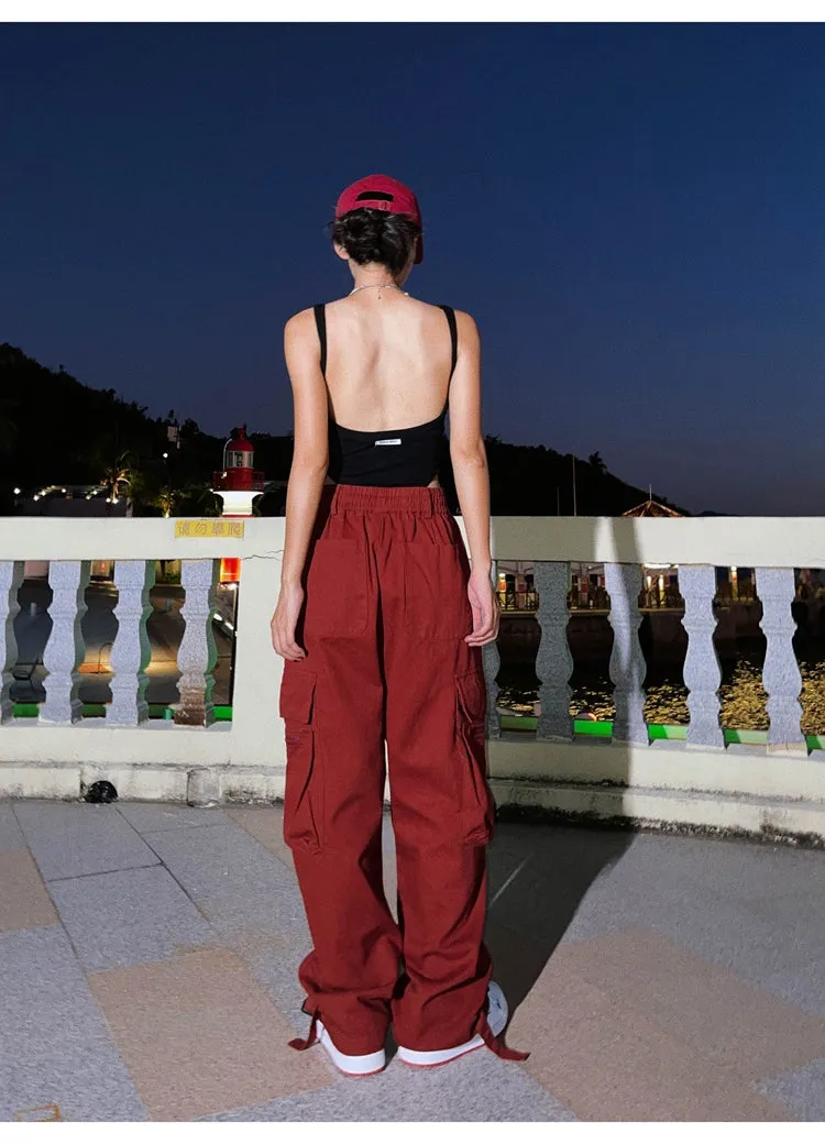 Rebecca Solid Color Baggy Cargo Pants