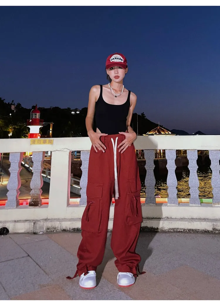 Rebecca Solid Color Baggy Cargo Pants