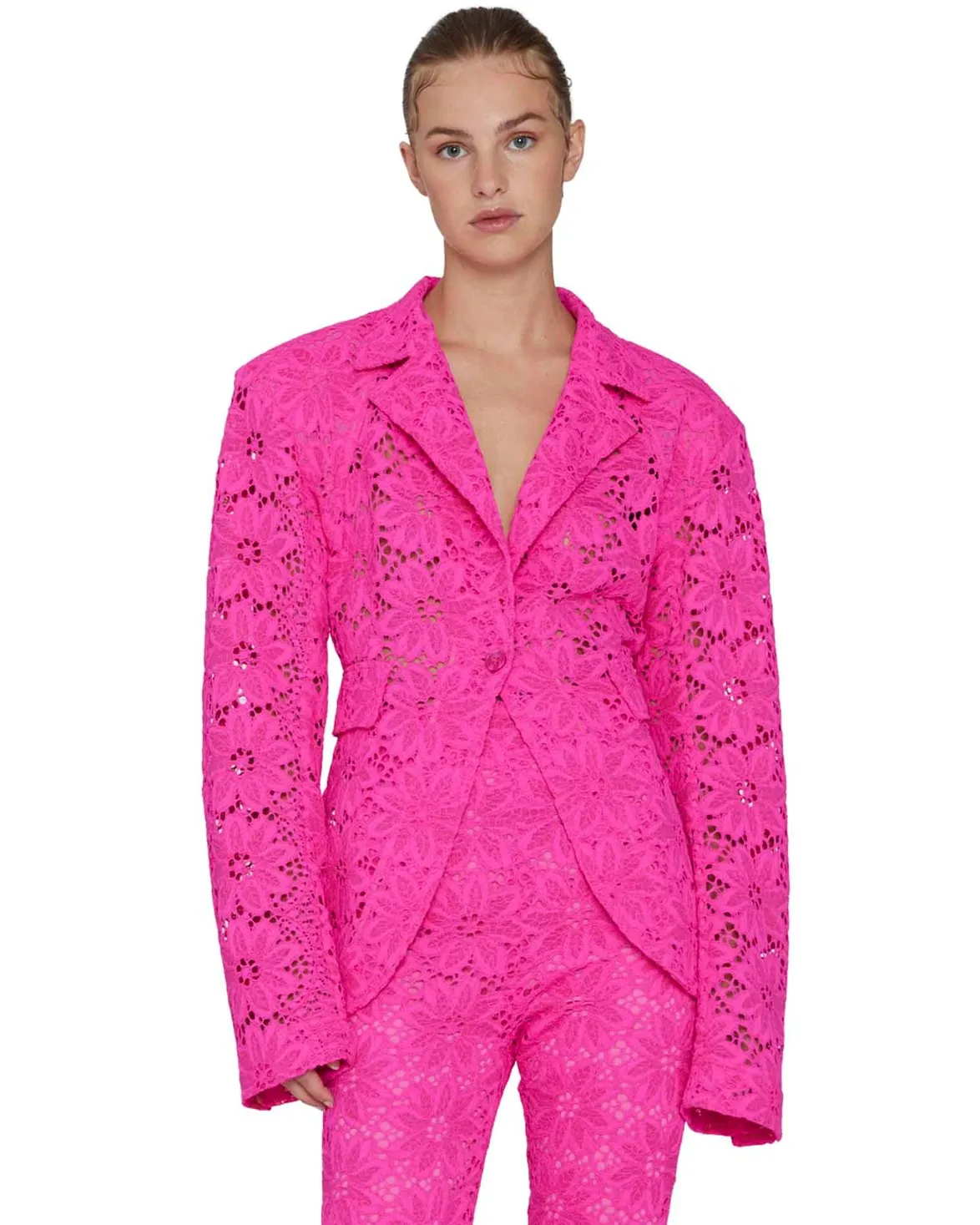 Rotate Lace Figure Fitted Blazer Pink Glo