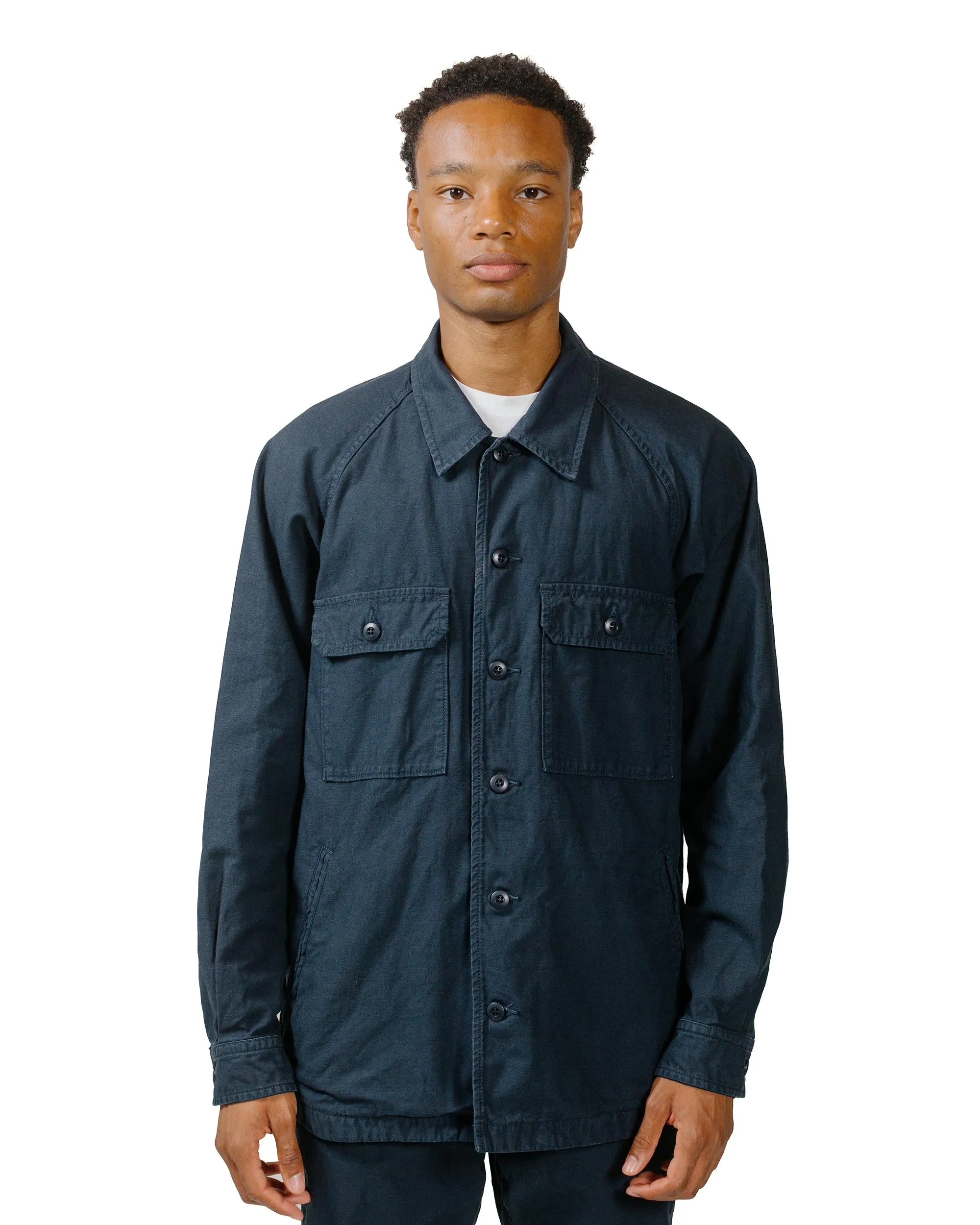 Sage de Cret Cotton/Linen Back Satin Shirt Jacket Navy