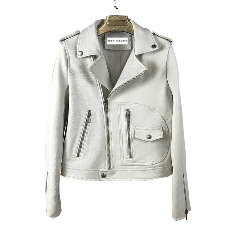 Sheepkin Leather Biker Jacket With Asymmetrical Zippers