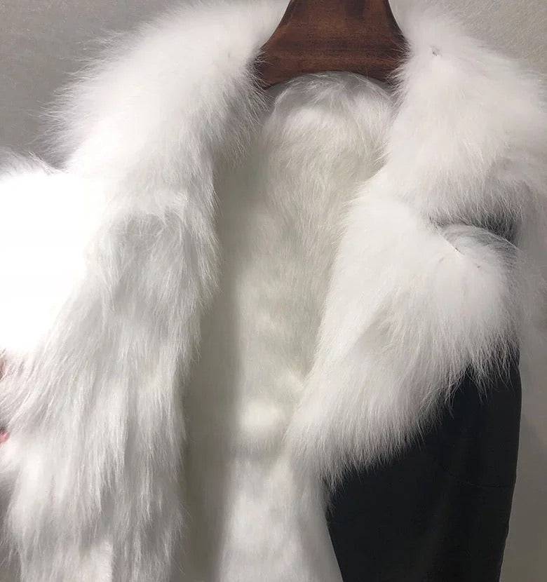 Sheepskin Leather Biker Jacket With Fox Fur Vest Lining