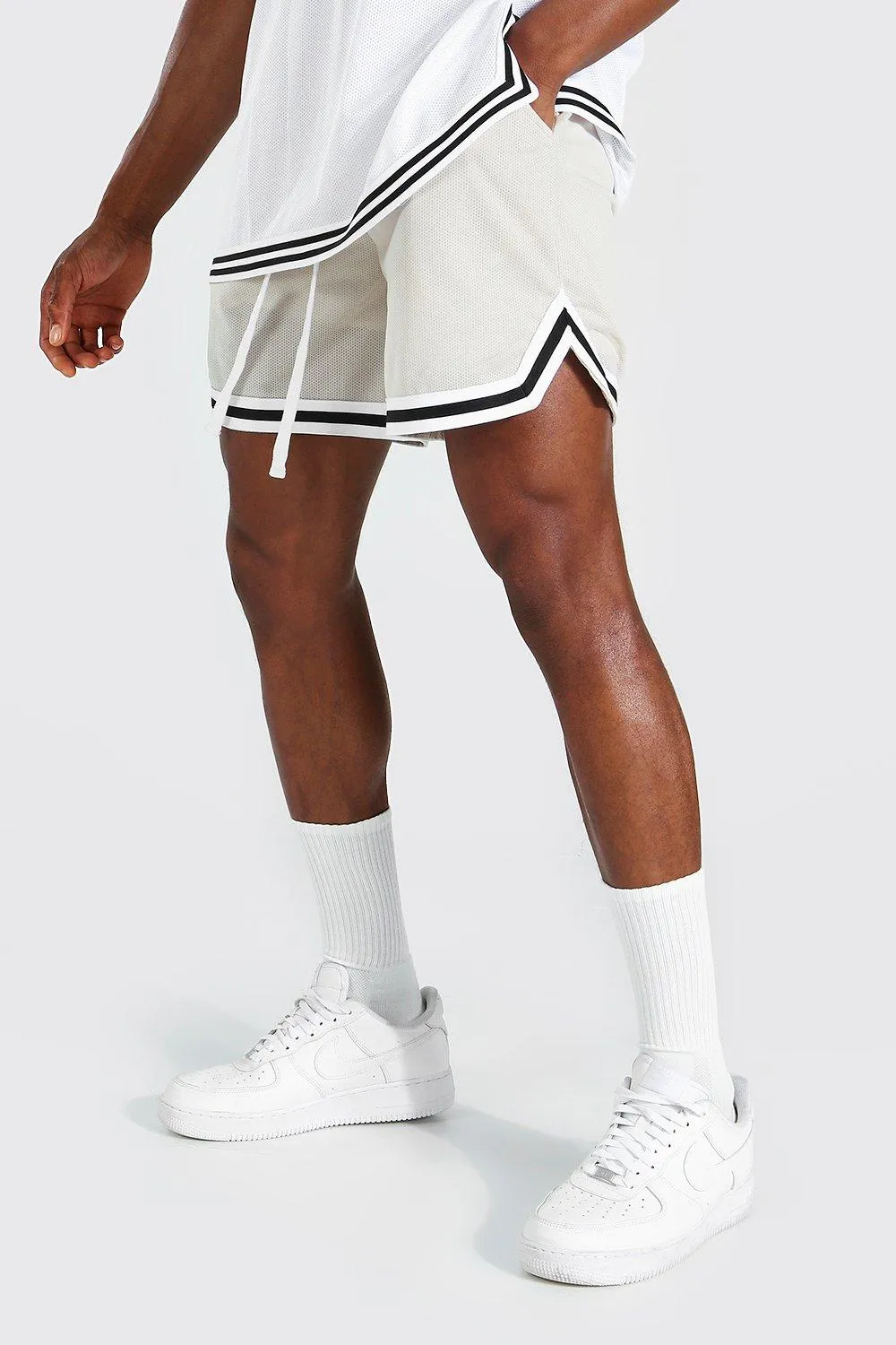 Short Length Mesh Basketball Shorts With Tape | boohooMAN UK