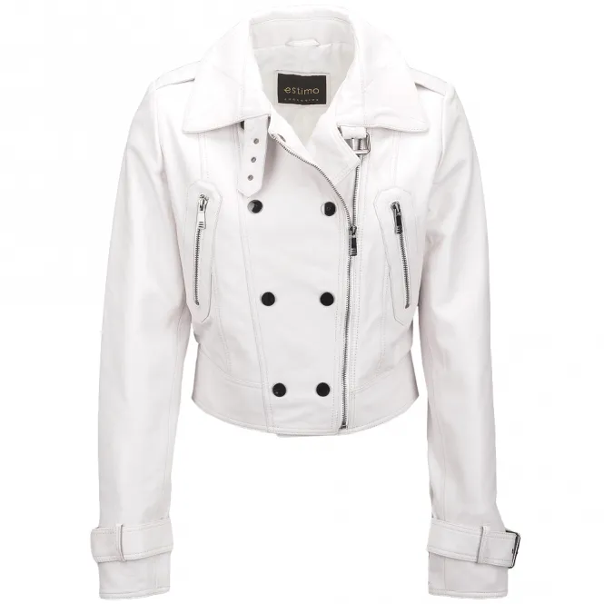 Short  Vegetable Tanned Leather Biker Jacket White : Sabine