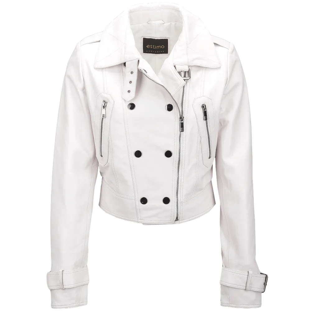 Short  Vegetable Tanned Leather Biker Jacket White : Sabine