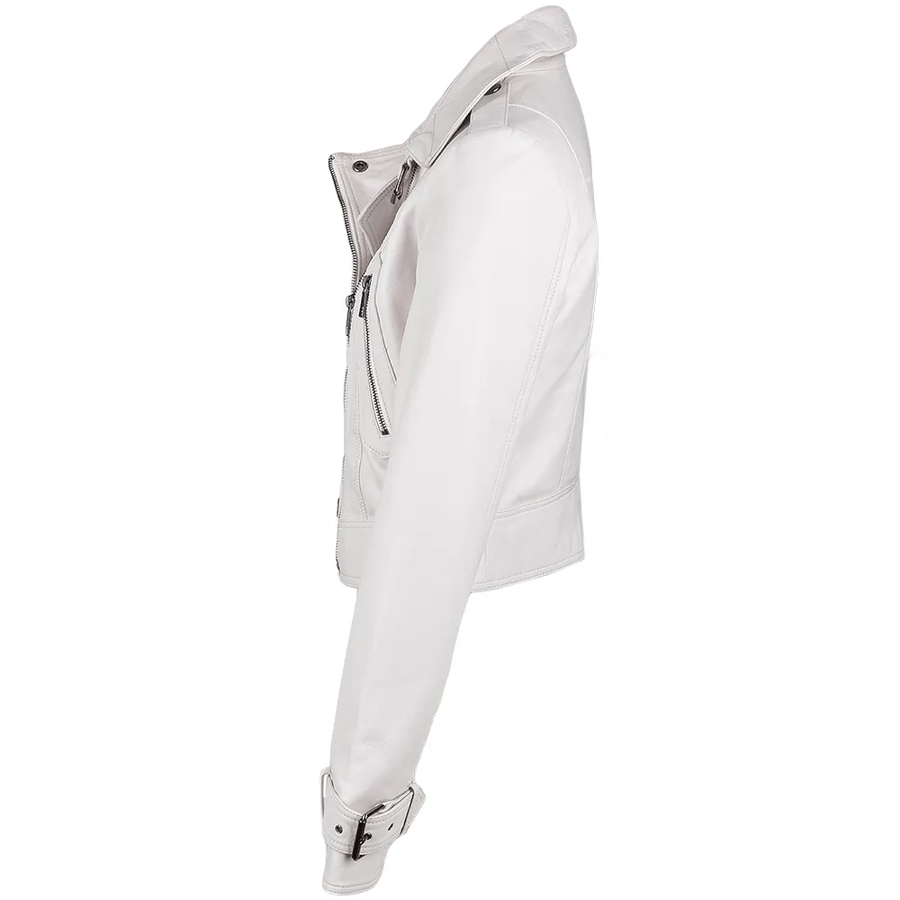 Short  Vegetable Tanned Leather Biker Jacket White : Sabine