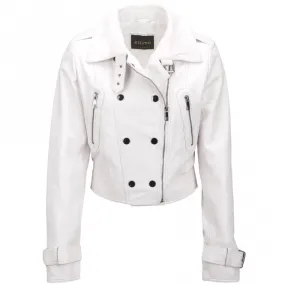 Short  Vegetable Tanned Leather Biker Jacket White : Sabine