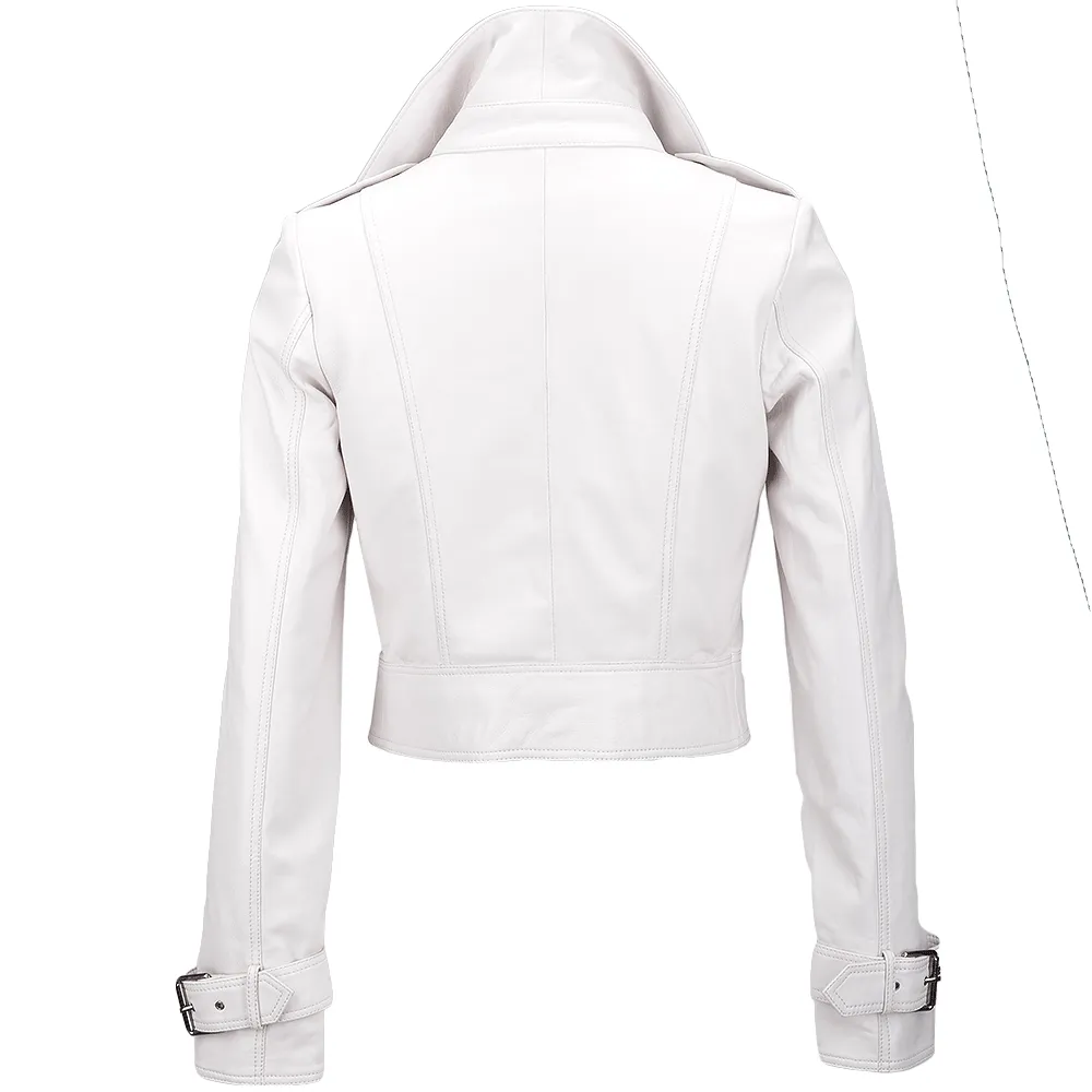 Short  Vegetable Tanned Leather Biker Jacket White : Sabine