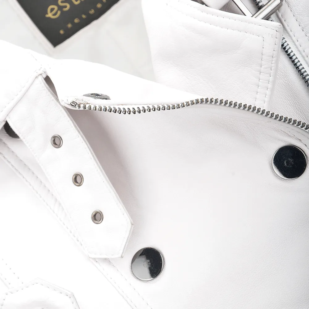 Short  Vegetable Tanned Leather Biker Jacket White : Sabine