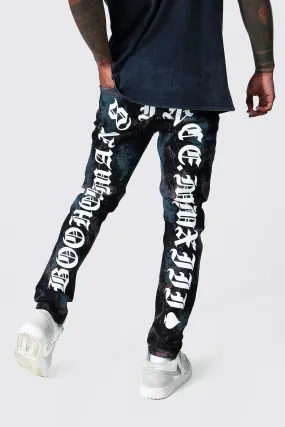 Skinny Stretch Back Print Tie Dye Jeans | boohooMAN UK