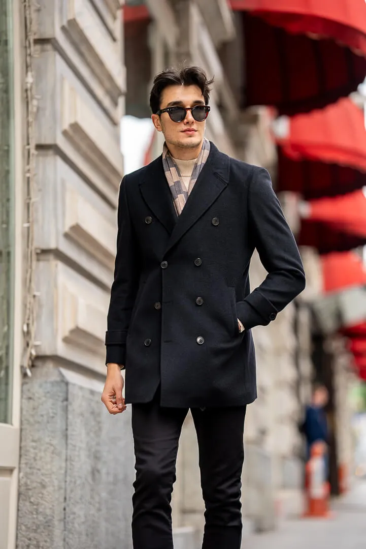 Sophisticated Men's Black Double-Breasted Coat