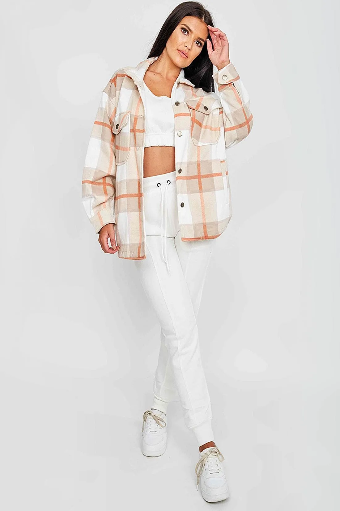 Stone Classic Thick Colour Block Checked Shirt Jacket