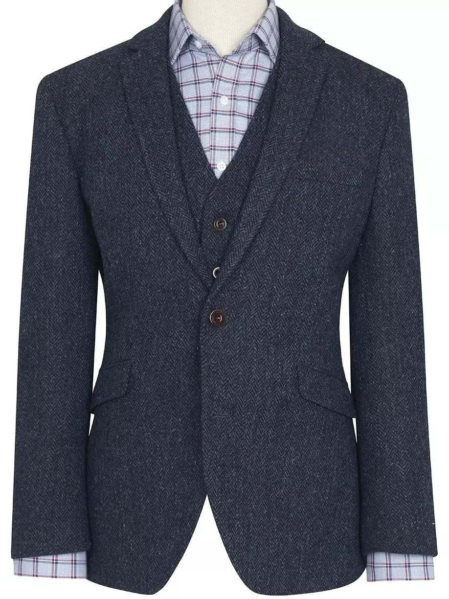 Stranraer Harris tweed sports jacket - navy herringbone tweed jacket