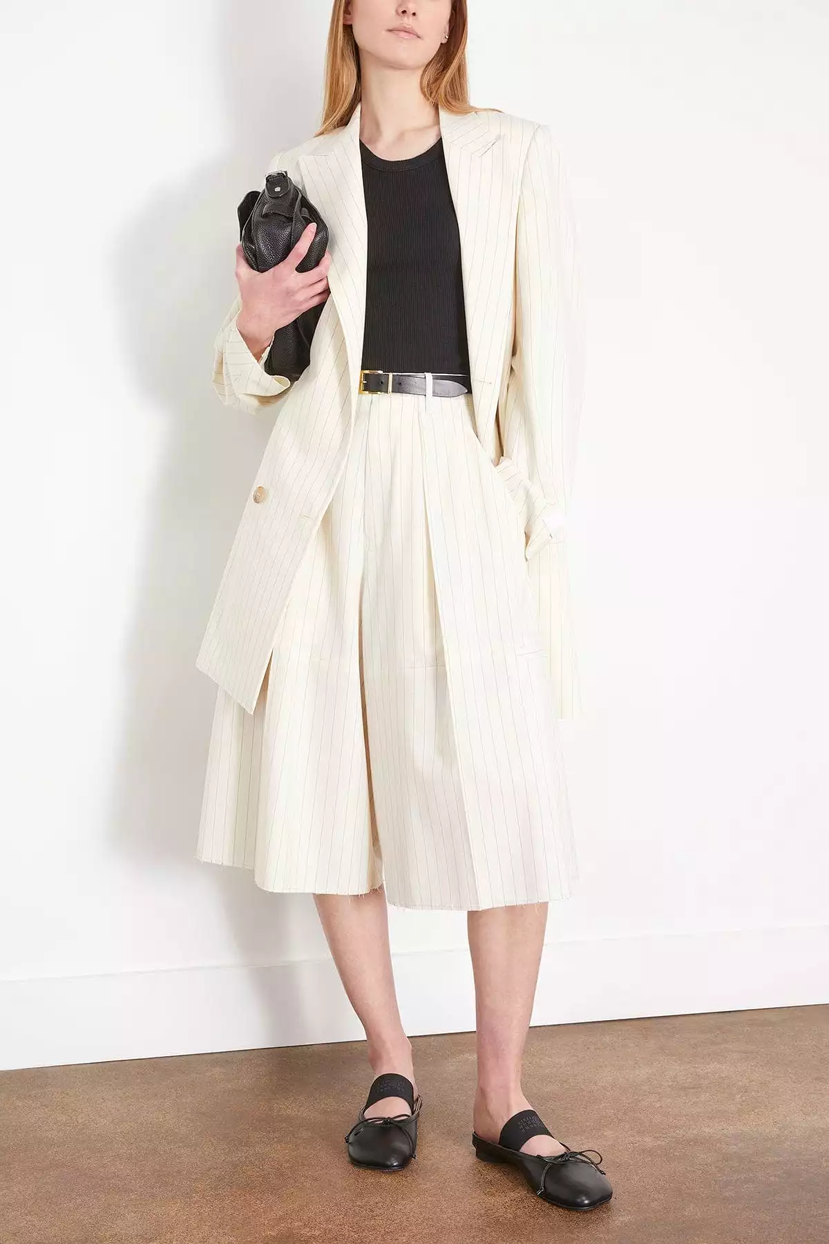 Stripe Long Suit Jacket in Off White/Black