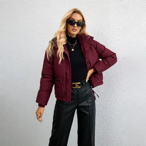 Style Korean Style Short Stand Collar Small Down Cotton-padded Jacket Women's Simple Loose Zipper Bread Coat Cotton-padded J