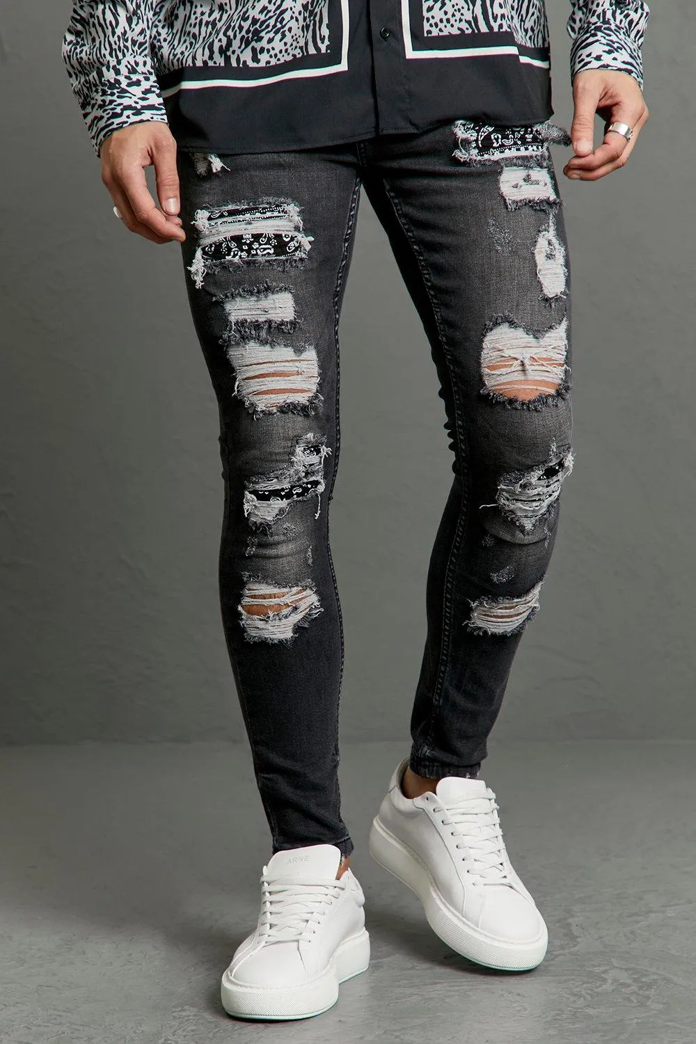 Super Skinny All Over Rip Repair Biker Jeans