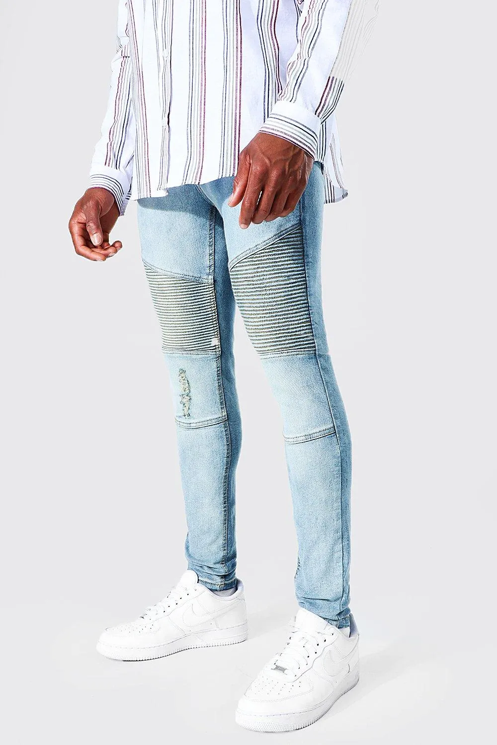 Super Skinny Biker Jeans With Rips | boohooMAN UK