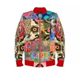 Sweet Clementine Batik Crushed Velvet Patchwork Bomber Jacket