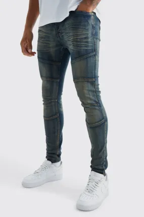 Tall Skinny Stretch Tinted Panelled Jeans | boohooMAN UK