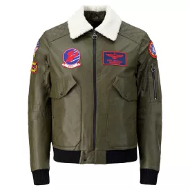 TOP GUN Unisex Vegan Leather Bomber Jacket - MILITARY GREEN