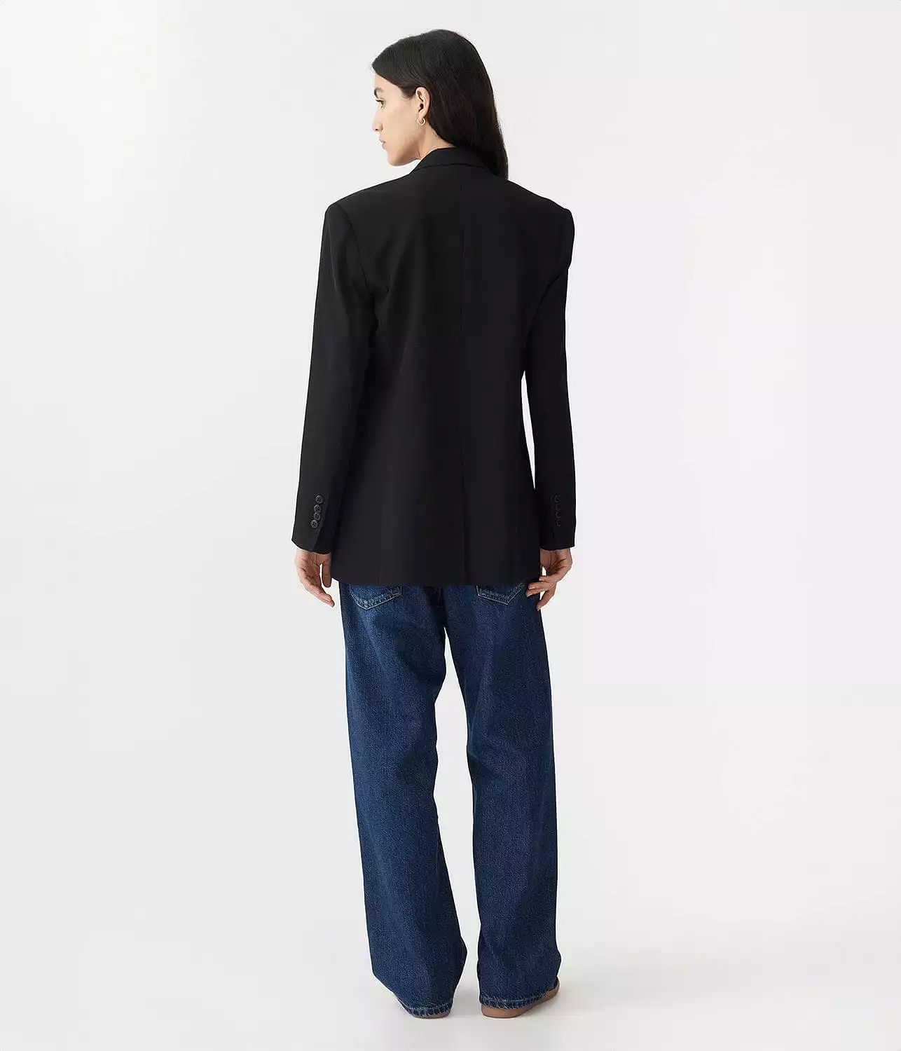 TWILL DOUBLE BREASTED BLAZER- BLACK