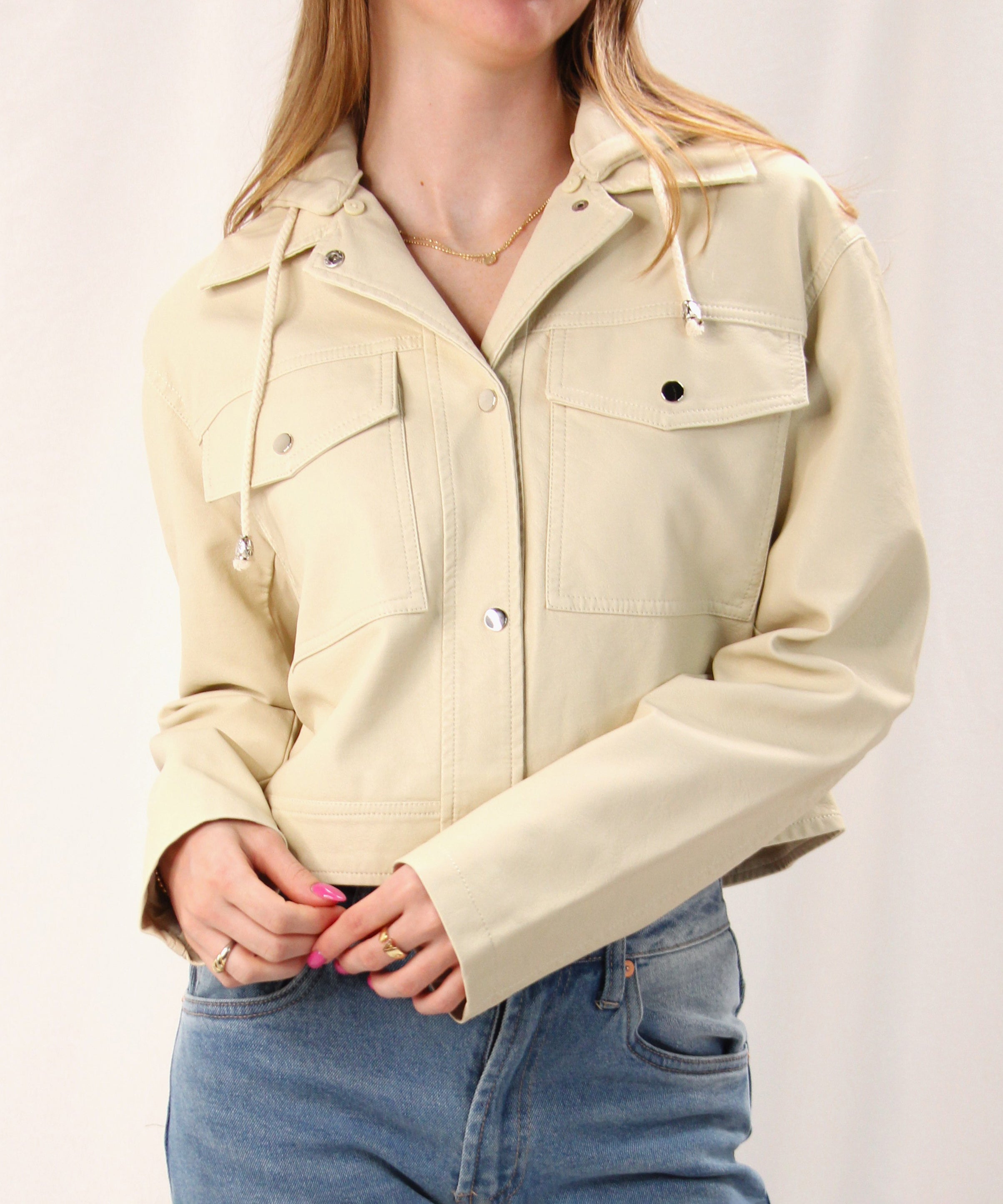 Vegan Leather Jacket - Cream