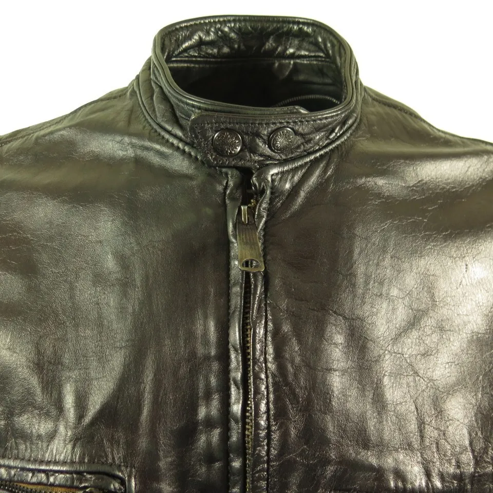 Vintage 50s Brooks Cafe Racer Leather Jacket Mens 44 Motorcycle Biker Black